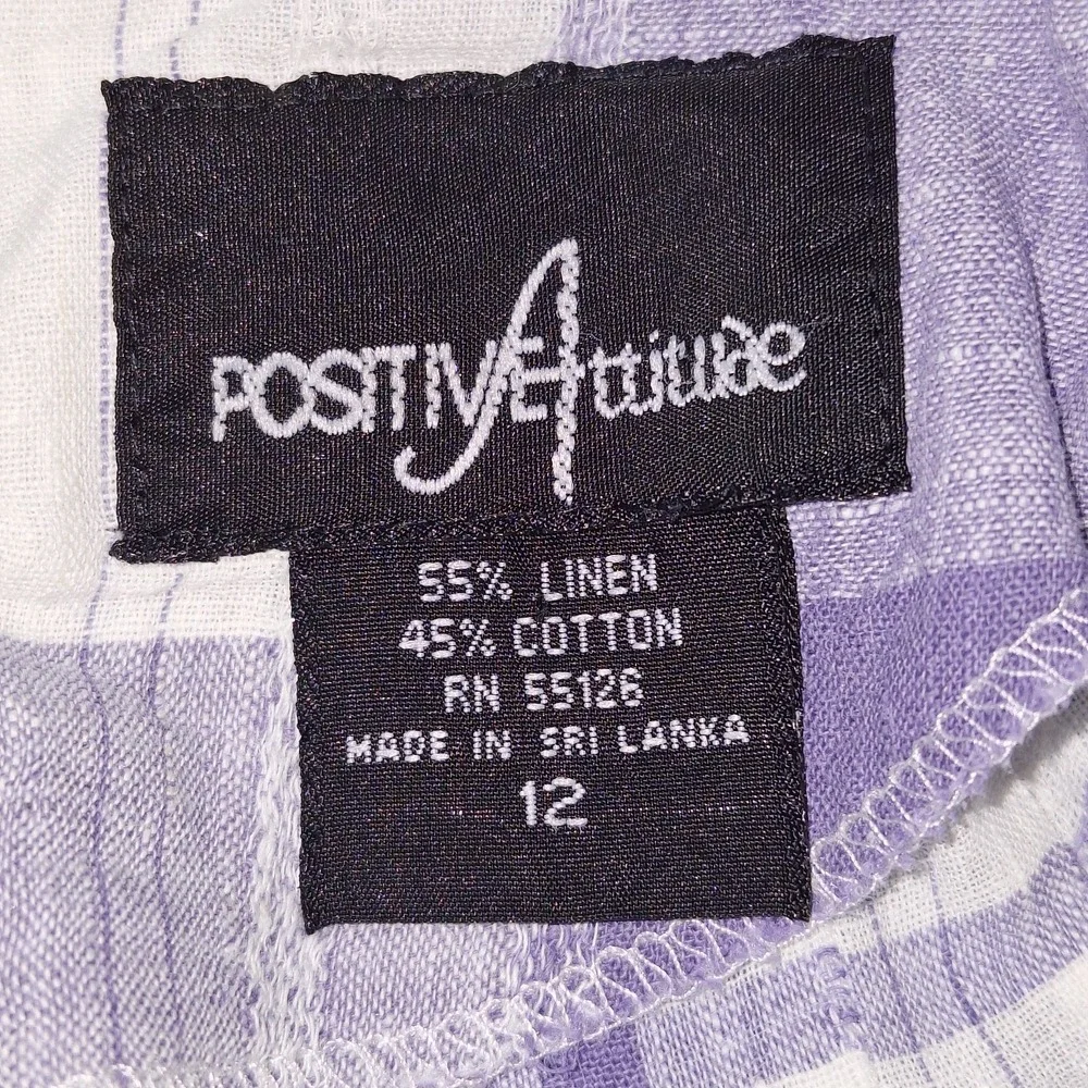 Vintage 90s Periwinkle White Plaid Linen Blend Dress 12 VTG Midi Cottagecore - Picture 16 of 16